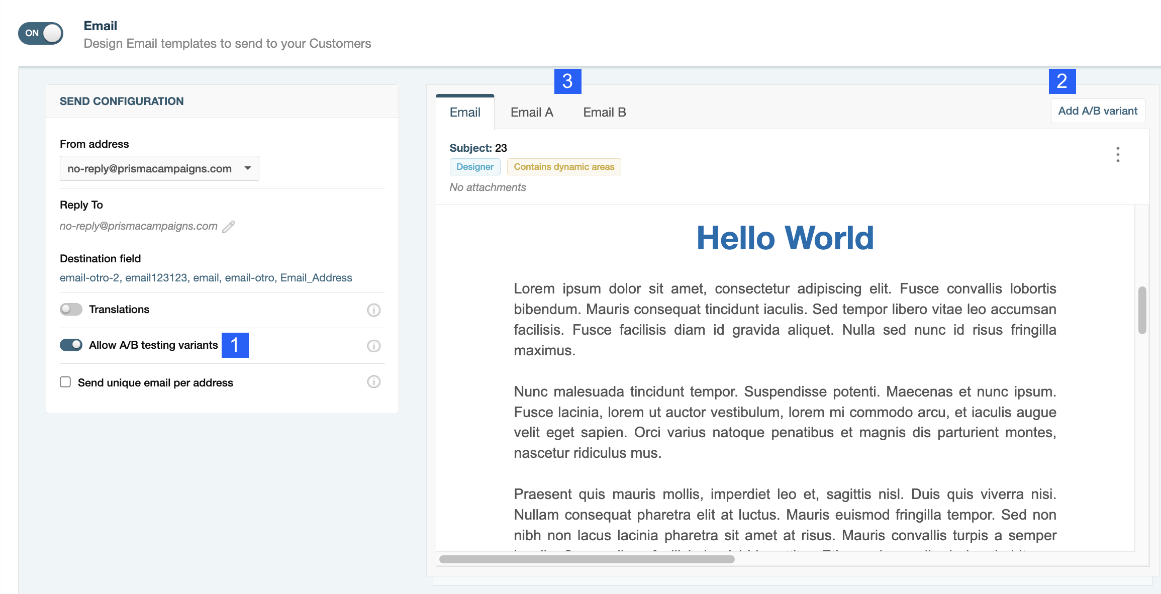 Turning on A/B testing