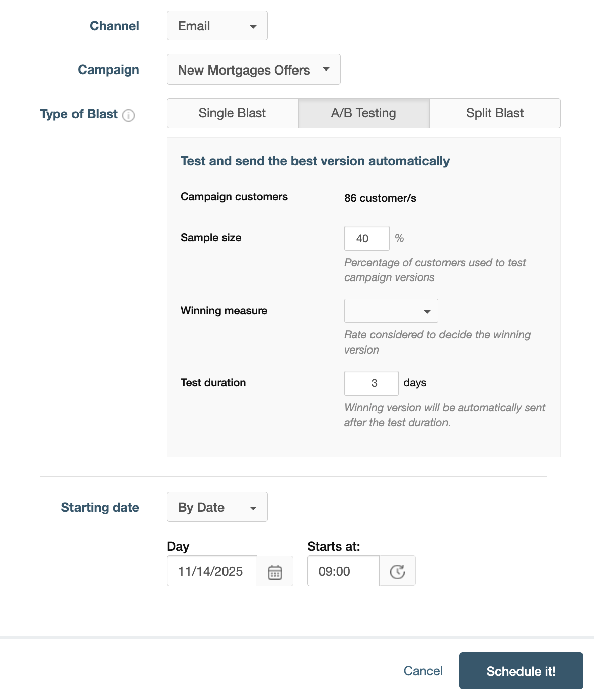 Blast A/B testing