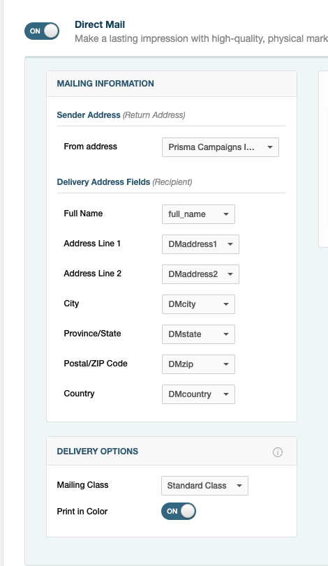 Direct Mail Sender and Recipient Setup