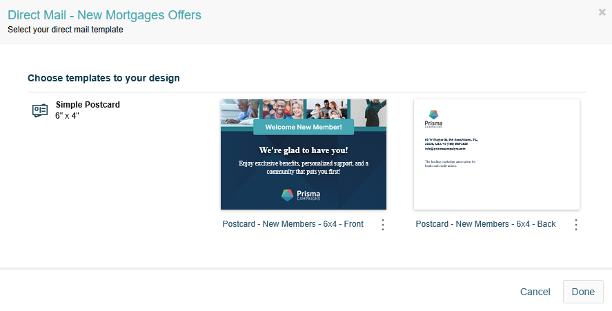 Direct Mail Template Selection