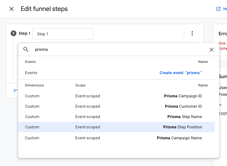 Selecting Prisma Step Position as the step condition