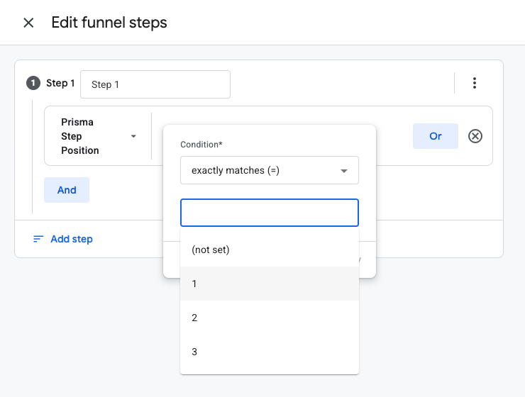 Filtering Step 1 to Prisma Step Position exactly matches 1