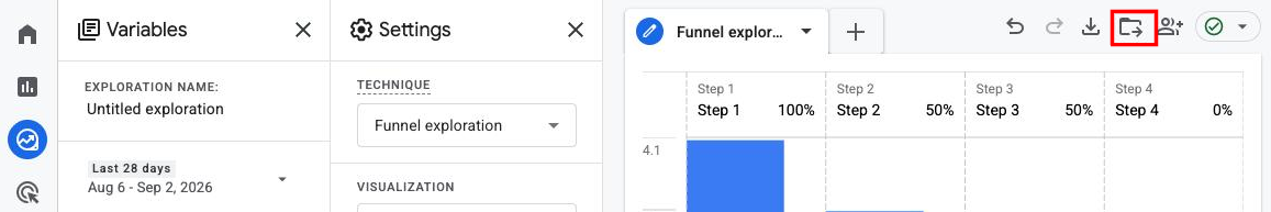 Save as a report in the Library icon