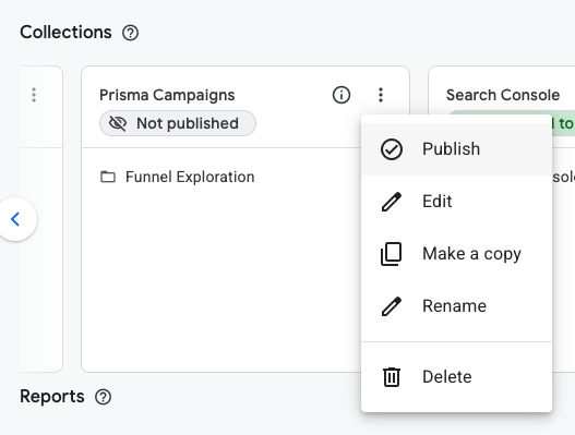 Publishing the newly created collection