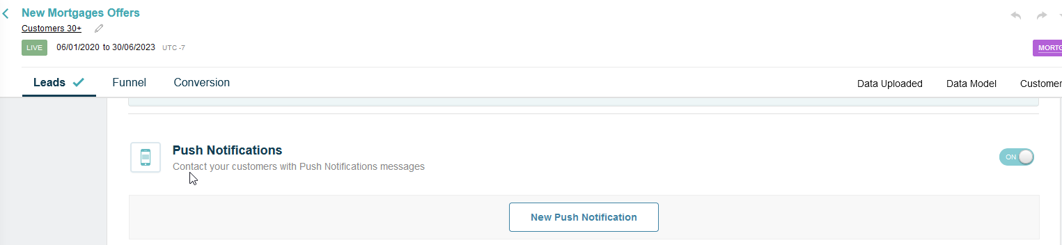 Enabling push notifications in a campaign