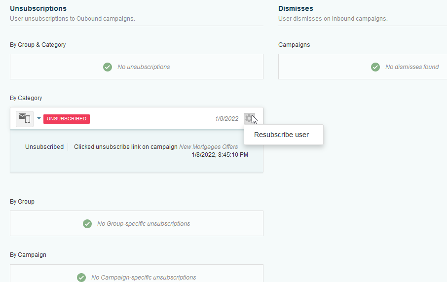 Resubscribing a customer — removing the unsubscription record from their profile