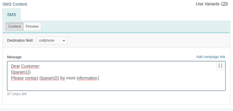 Example of context parameters