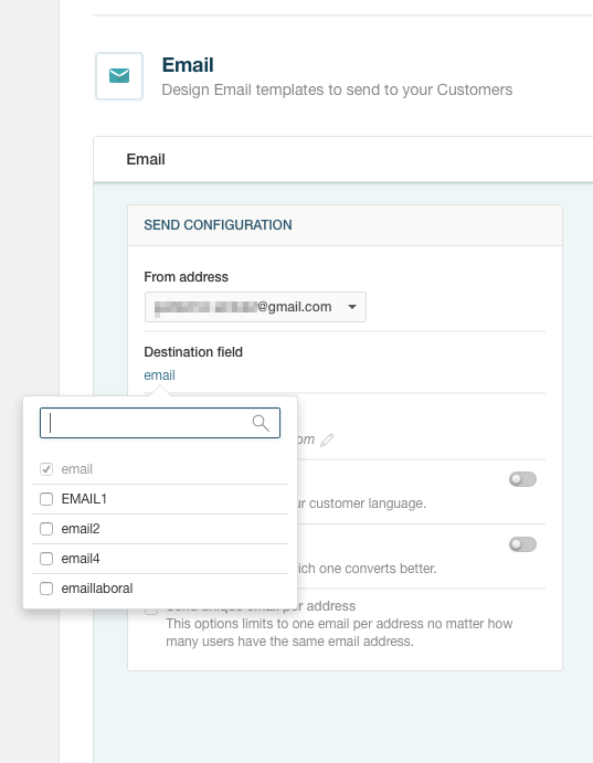 Selecting the email field