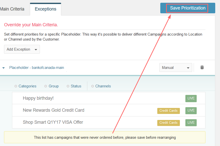 Prioritize campaigns in a placeholder