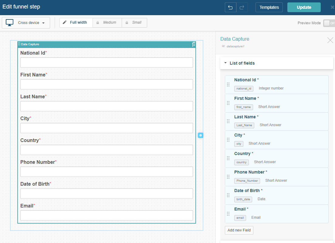 Adding fields in the data capture component