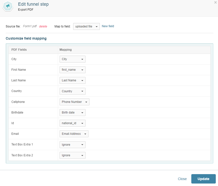 Customizing the field mapping