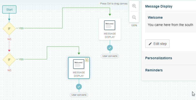 Connecting a No branch to another action