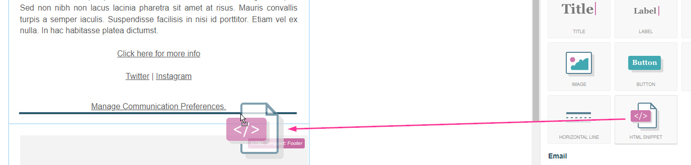 Dragging and dropping the HTML Snippet component