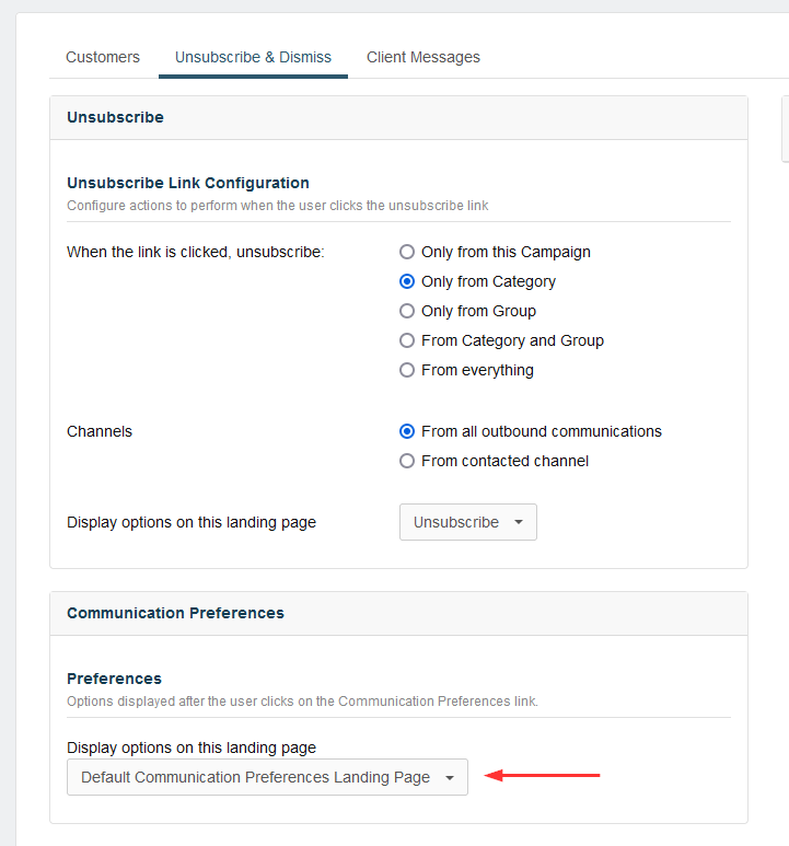 Seleccionar la página de aterrizaje en la configuración de campaña