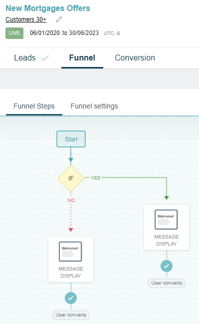 Insertar un bloque IF para bifurcar el funnel