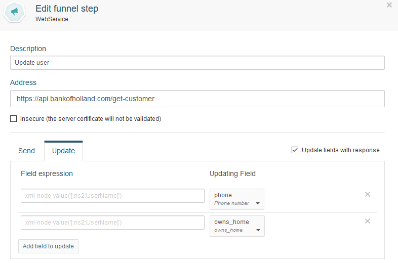 Creating a web service funnel step to update model fields