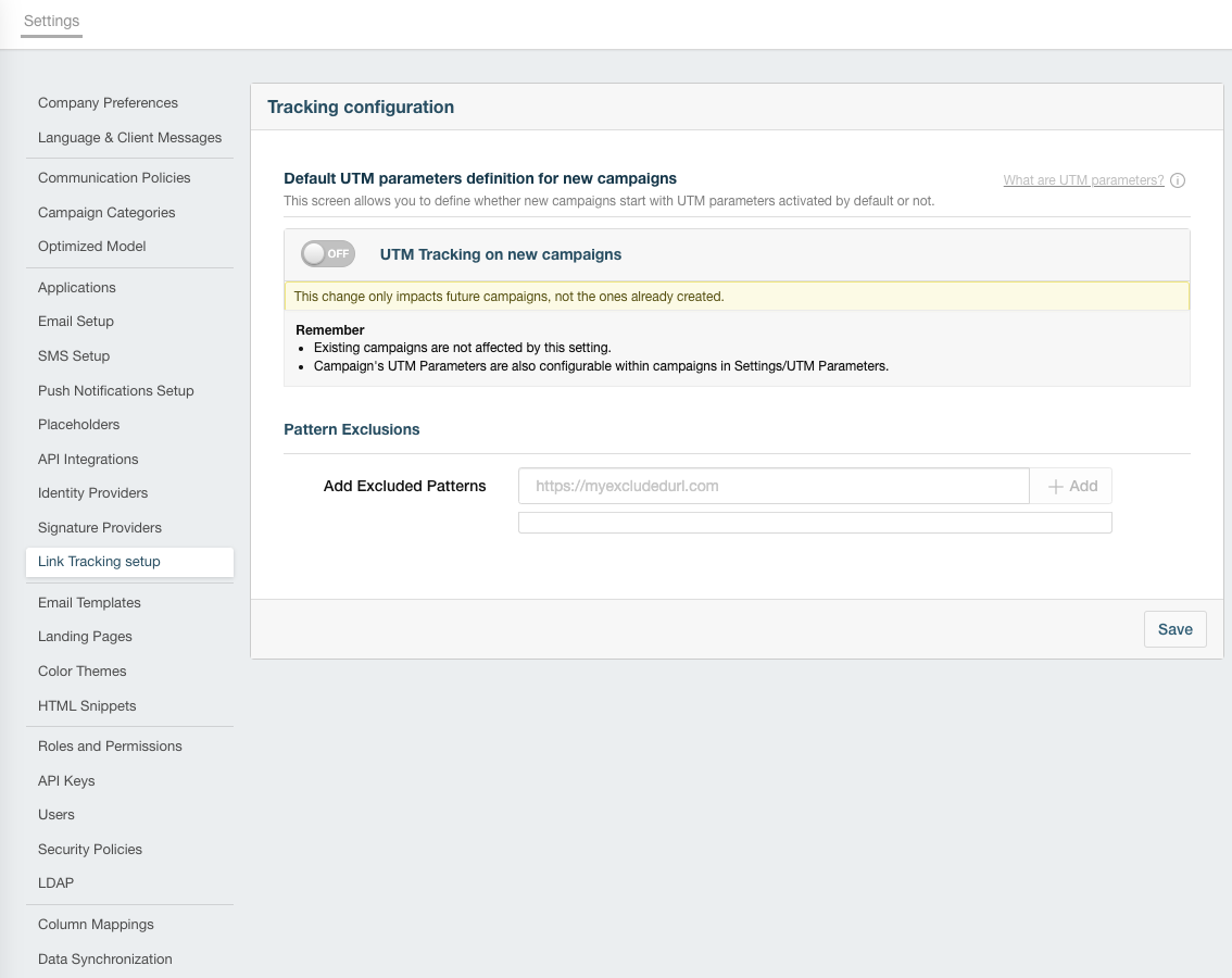 Turning off UTM parameters at the system level