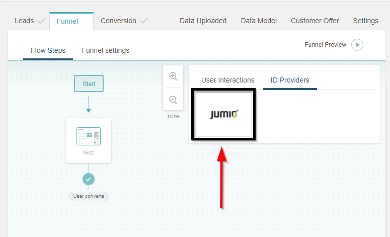 Location of Jumio in the funnel toolbar