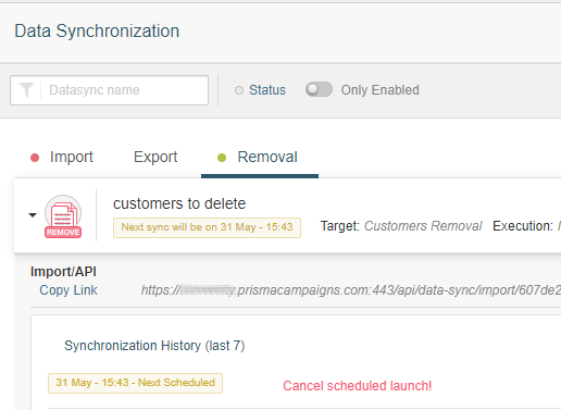 Next Schedule Sync Message on Prisma