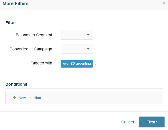 Selecting a tag to filter customers