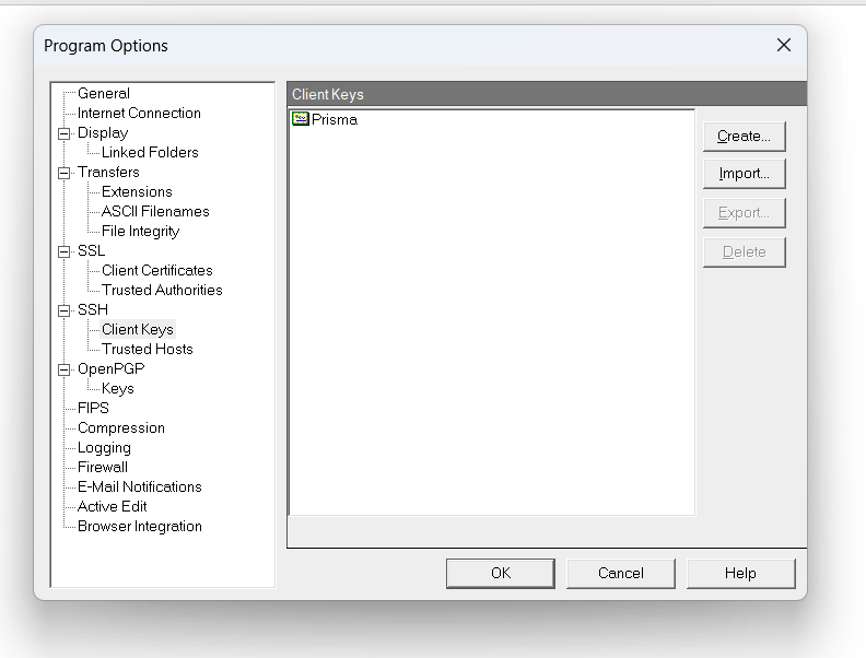Go to SSH Client Keys and click Create