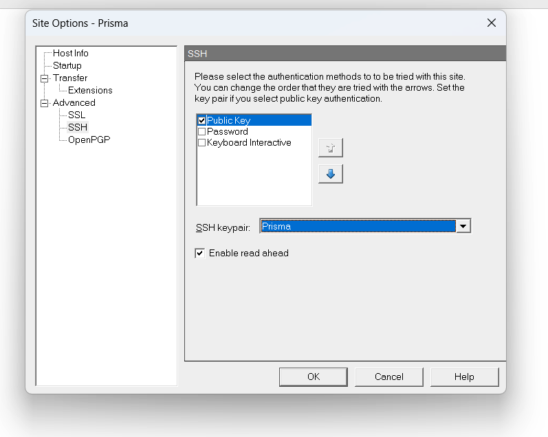 Configure the connection to use public key authentication