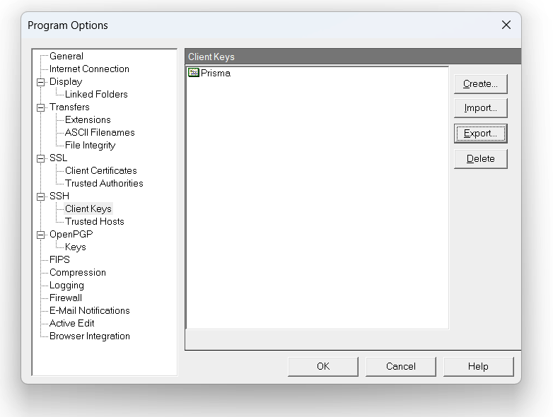 Export the created key