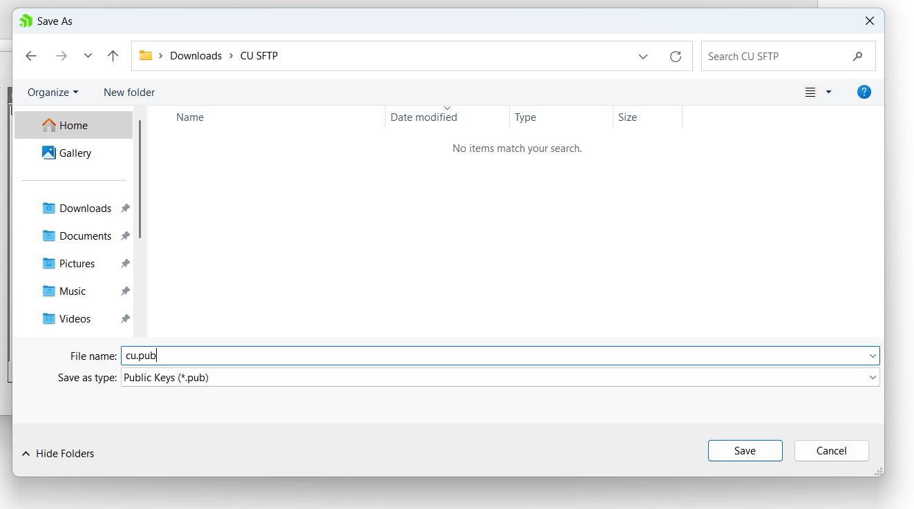 Saving the public key file