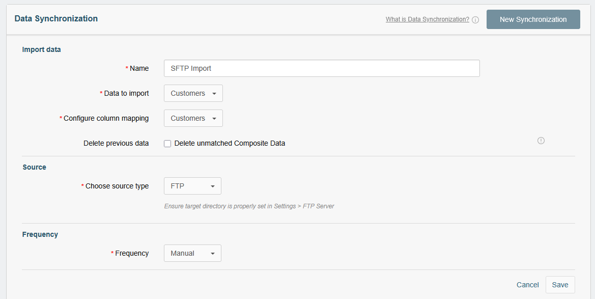 Configuring a new synchronization