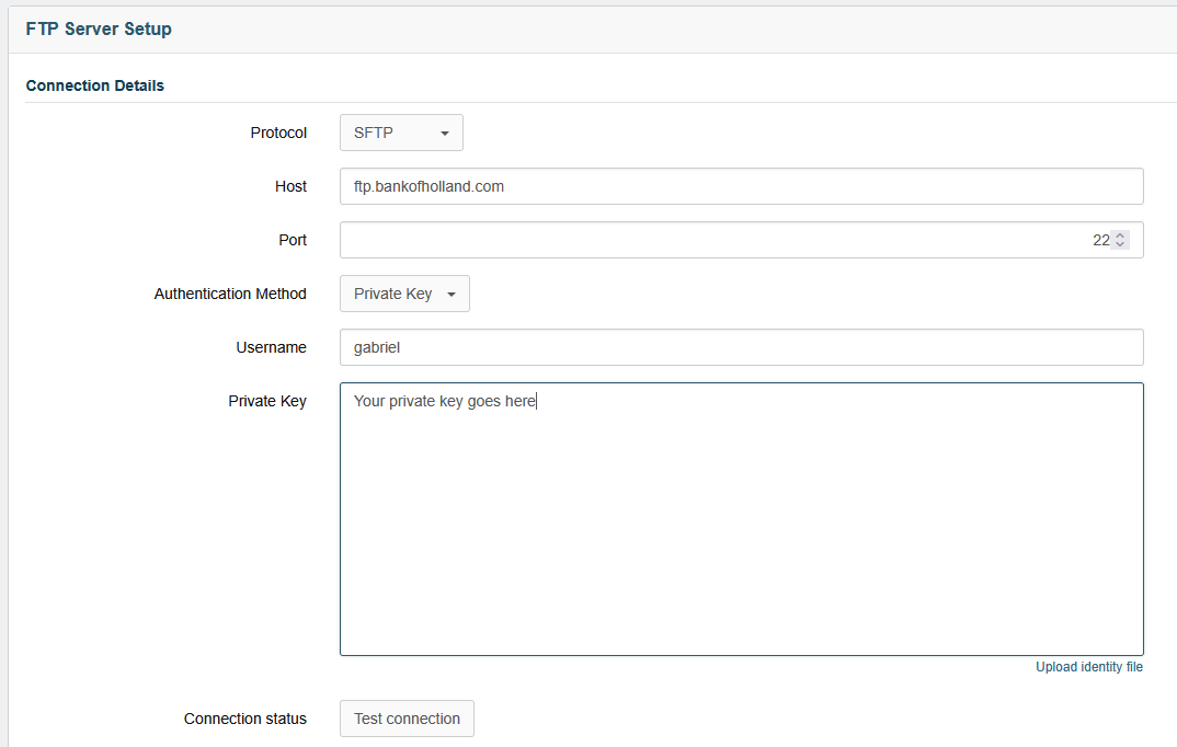 Configuring SFTP server details