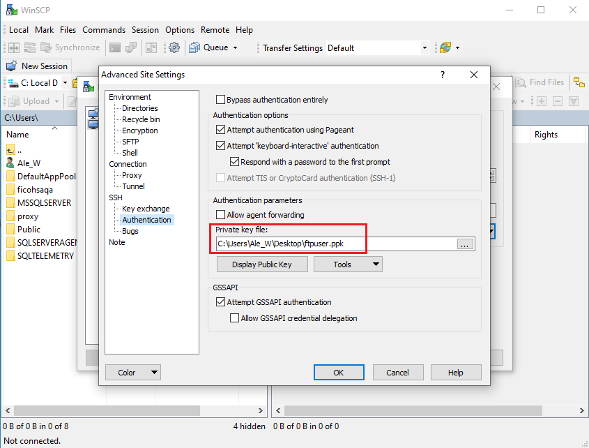 Importar la clave privada en WinSCP