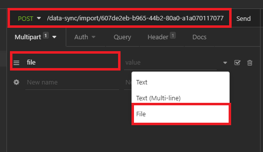 Location of POST URL on Insomnia and API Value: File