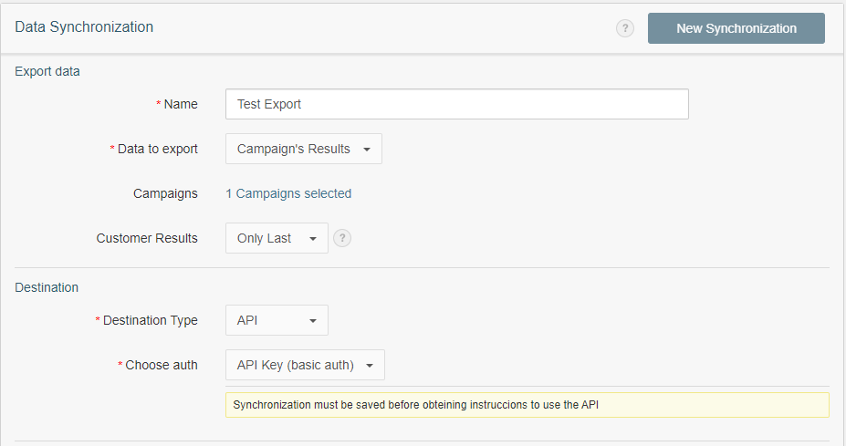 Manual Export Datasync setup