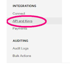 API and Keys section