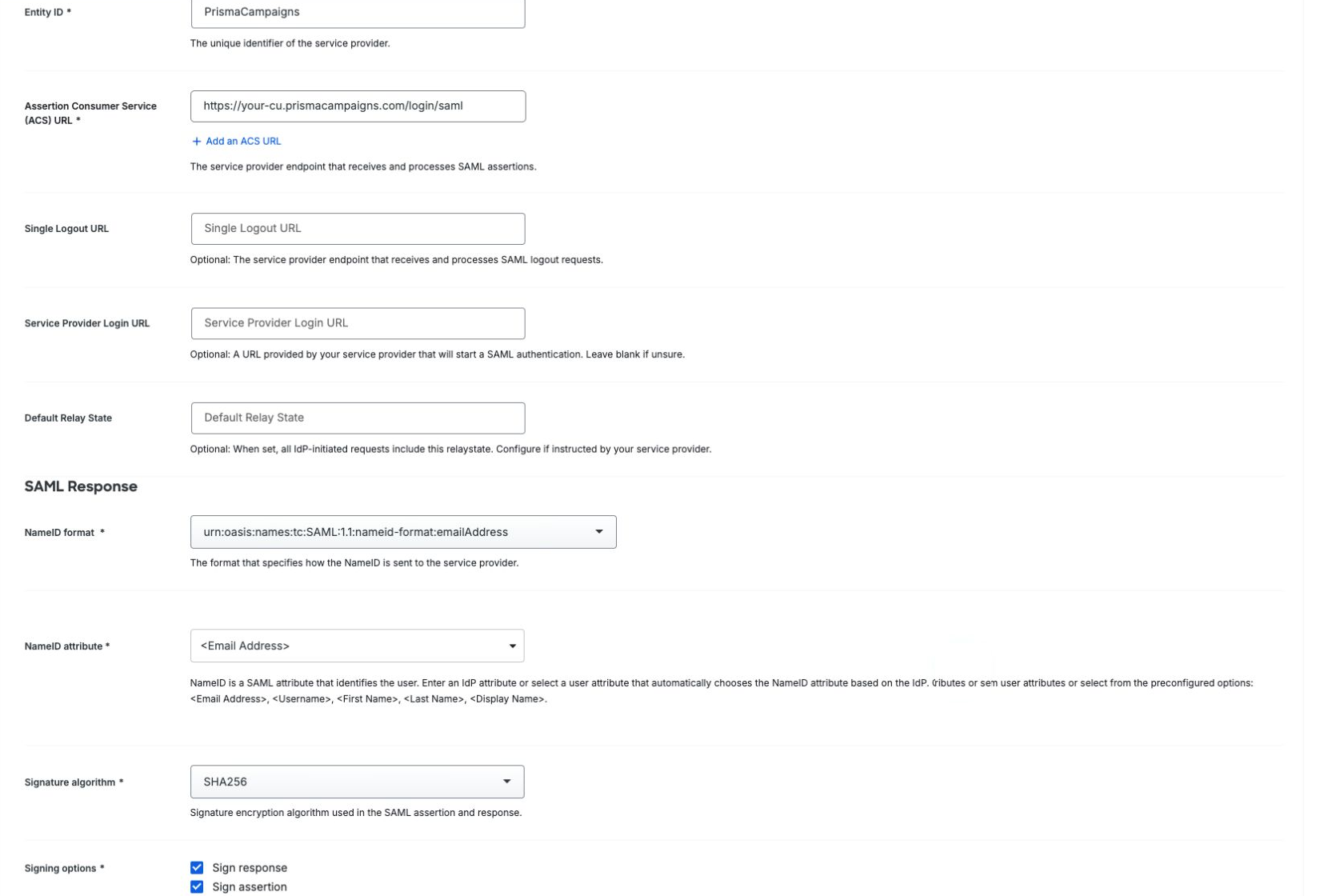 Duo SAML response configuration