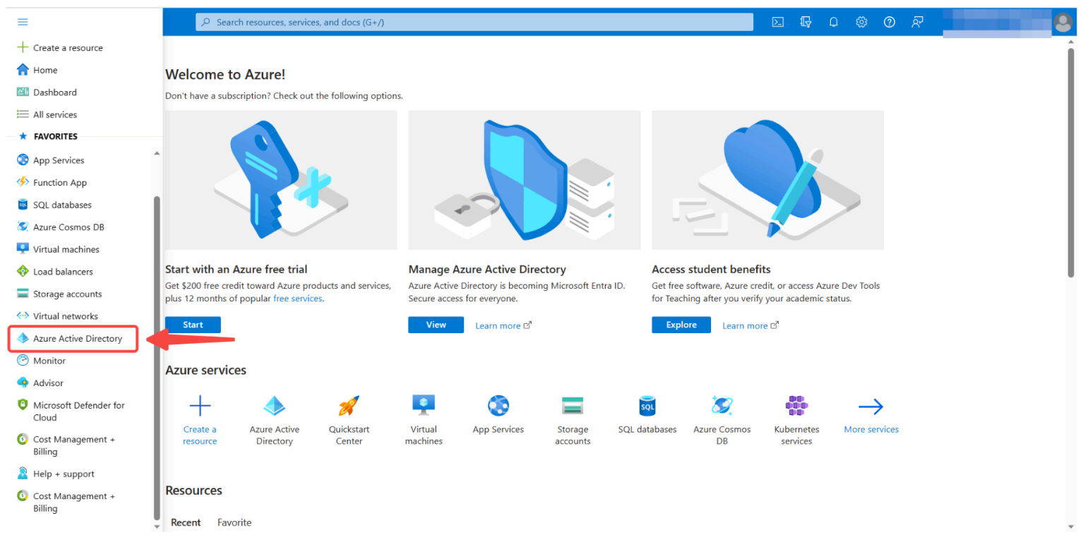 Opción de menú Azure Active Directory