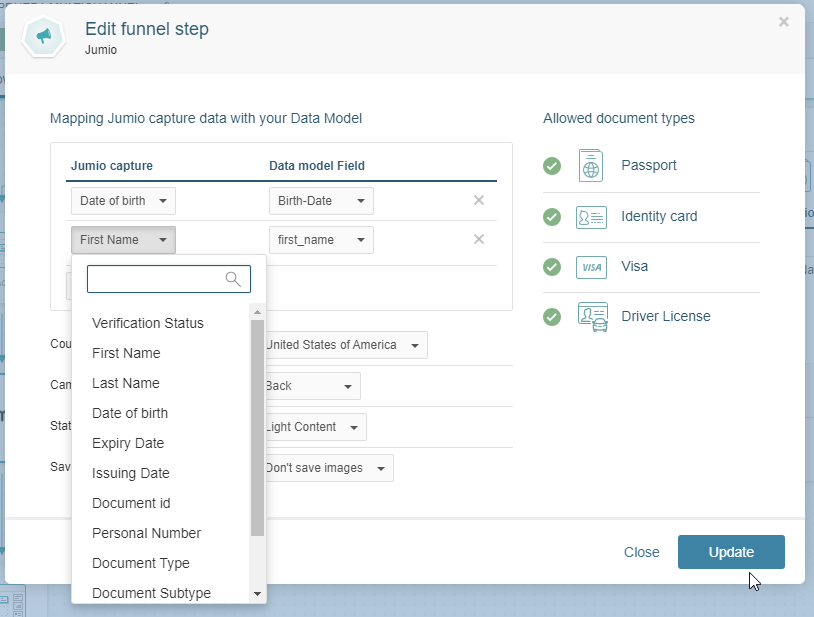 Map fields captured in Jumio to the Data Model