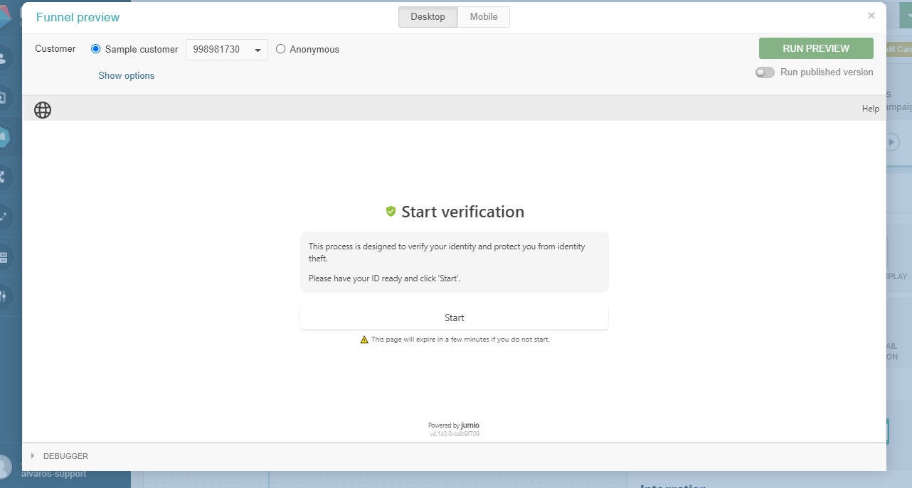 Snapshot of Jumio integration in Funnel preview