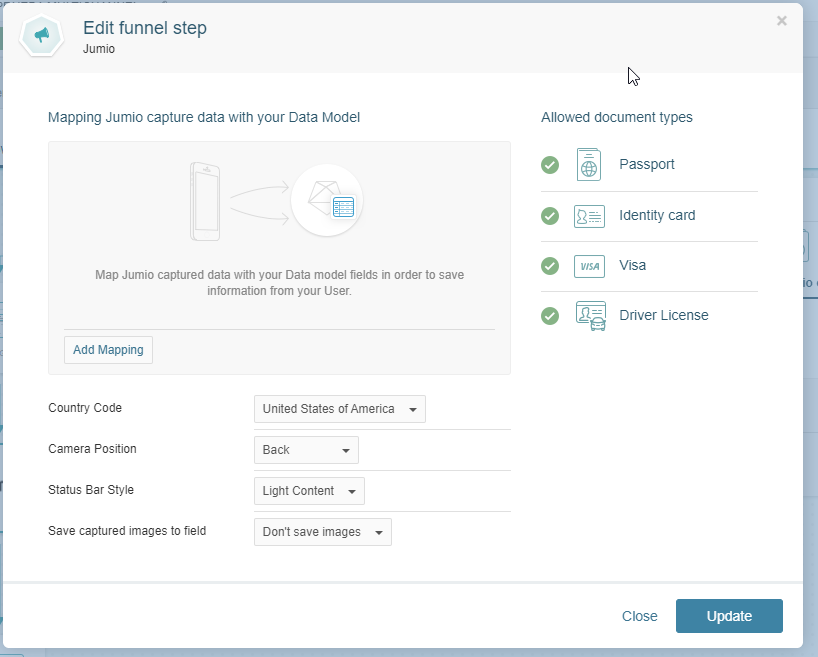 Jumio Edit Step Options