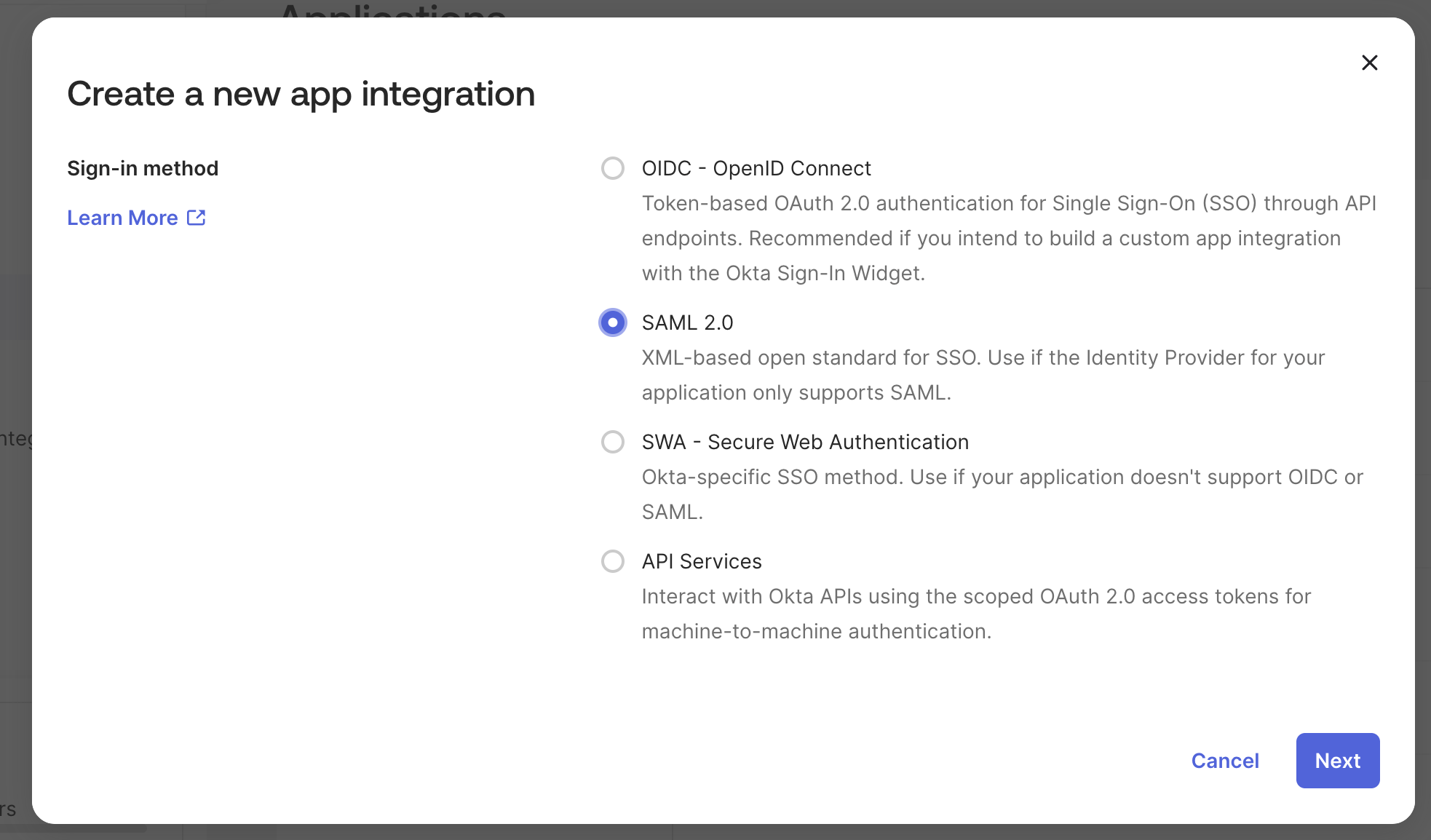 Sign-in method SAML 2.0