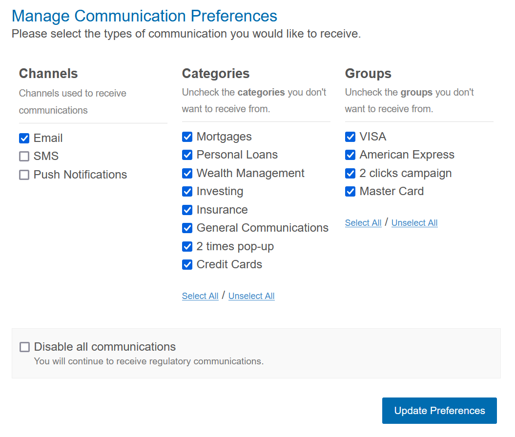 The communication preferences plugin in action