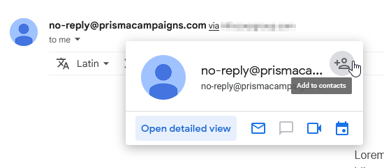 Adding the sender to the Gmail contact list