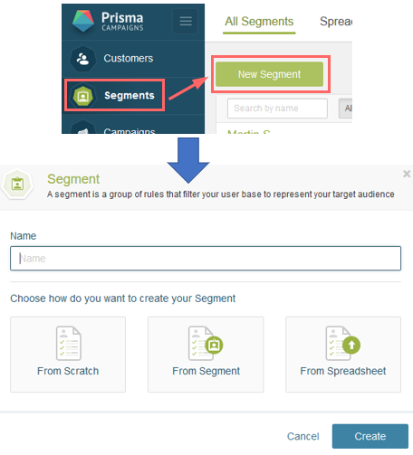 New Segment dialog showing From Scratch, From Segment, and From Spreadsheet options