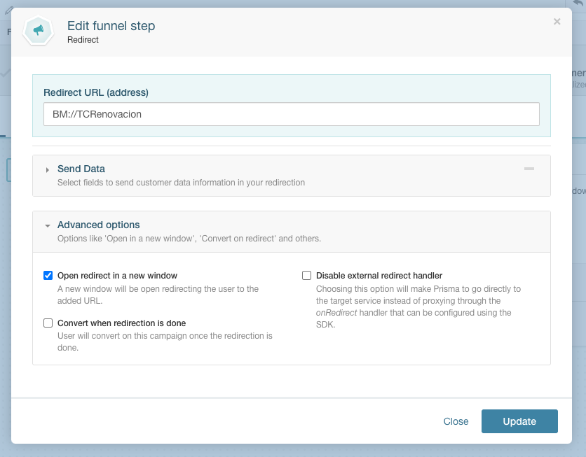 Creating a new Redirect funnel step