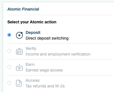 Configurar la acción de Atomic Financial