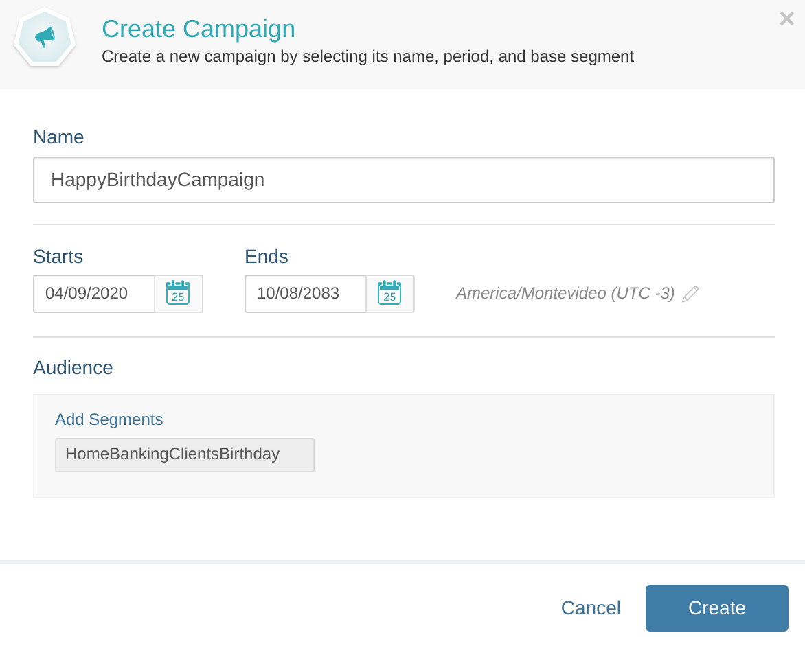 Creating a new campaign that uses an existing segment