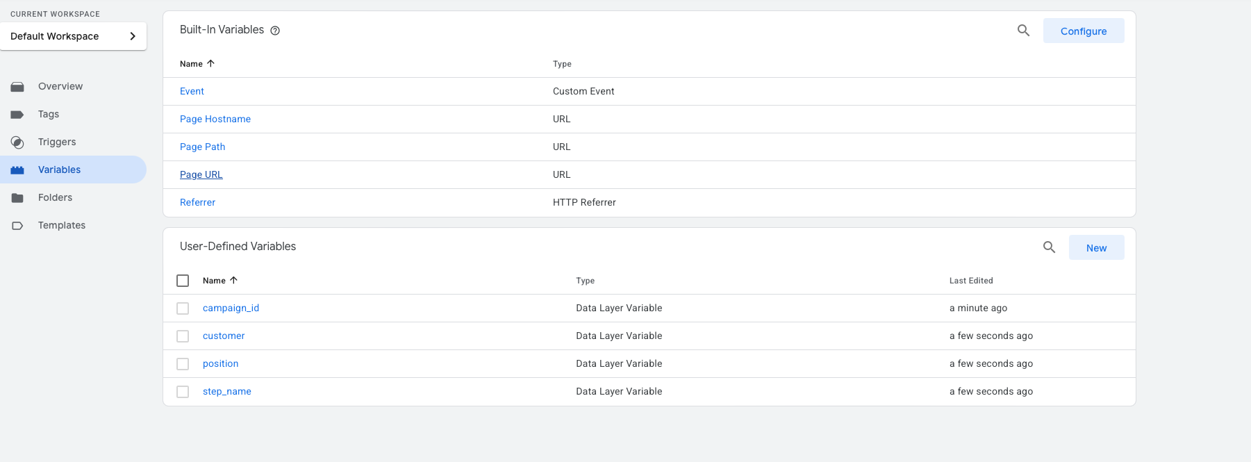 GTM Variables: built-in and user-defined