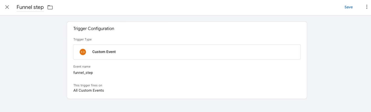 Funnel step trigger configuration as a Custom Event