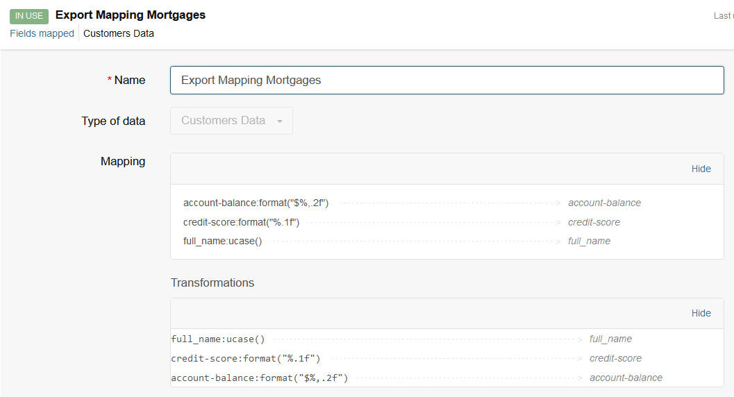 Transformed numbers in a column mapping