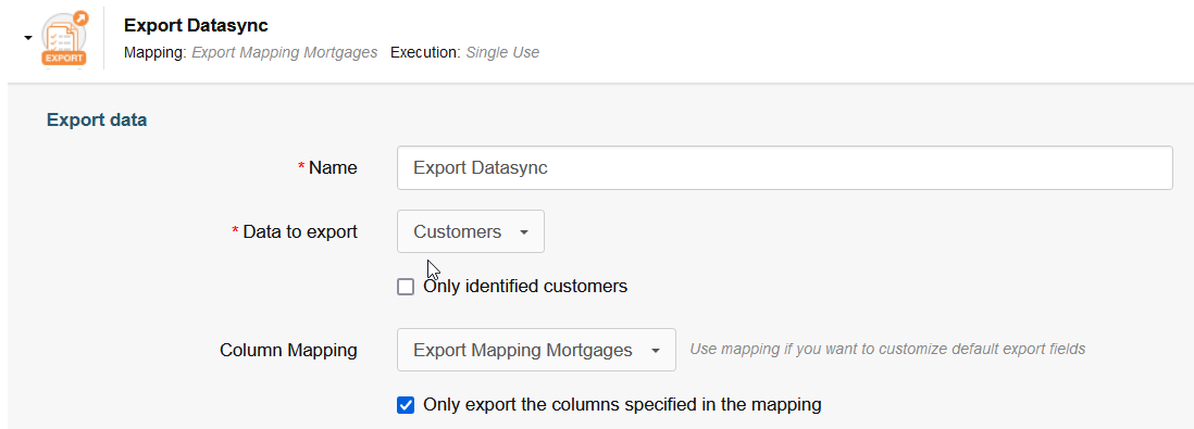 Using a column mapping in a datasync